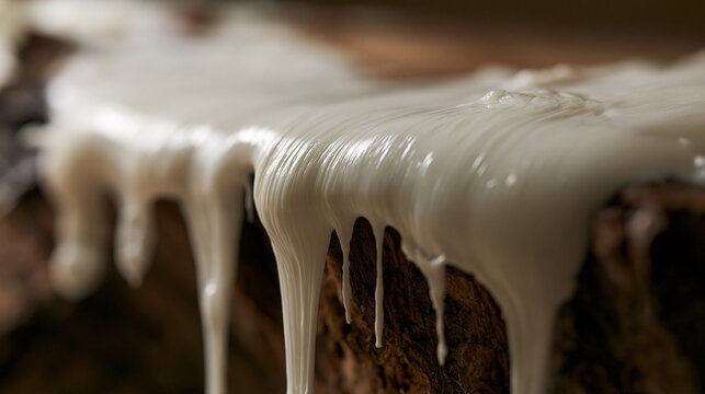 White Frosting Dripping Over Chocolate Cake