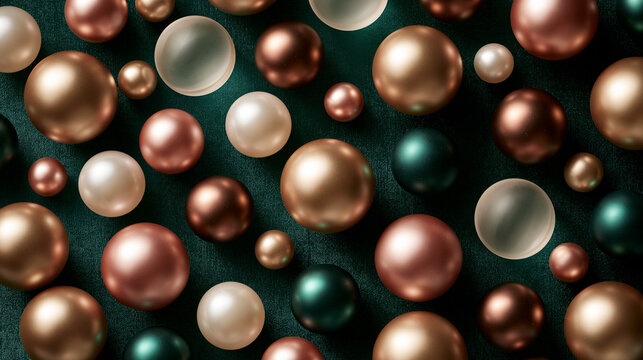 Luxury Pearls and Gemstones on Emerald Textile Background
