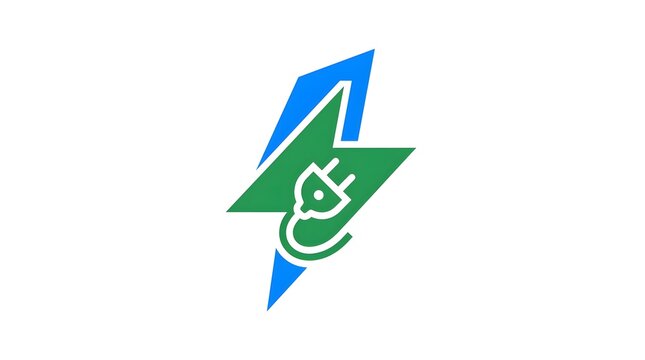 Creative logo icon featuring a green electric plug symbol overlaid on a blue lightning bolt shape, representing sustainable energy and power technology