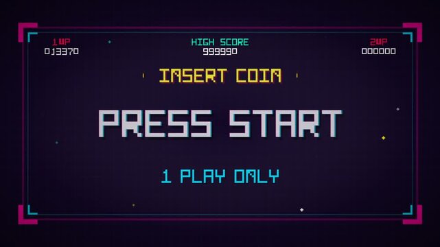 Retro arcade press start screen video sequence.
