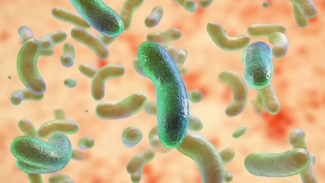 Coxiella burnetii, 3D animation of small pleomorphic intracellular Gram‑negative bacterium, causative agent of Q fever in humans and livestock.