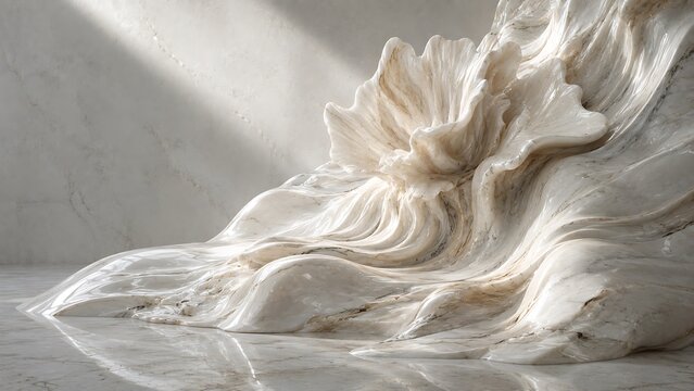 Abstract background of flowing white silk fabric with soft lighting and elegant folds and curves
