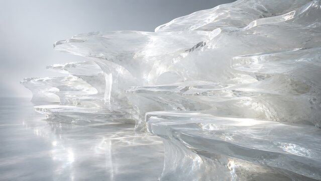 Abstract background featuring layers of translucent white glass sheets with soft light reflections and elegant depth