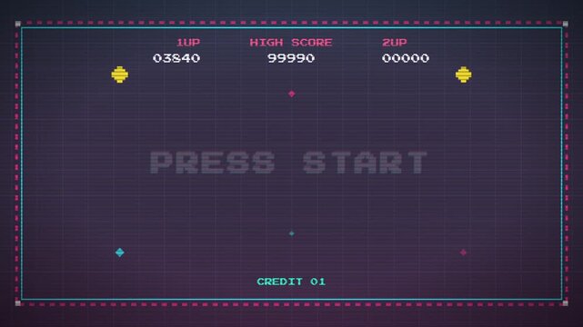 Retro Arcade Press Start Screen Video Sequence.