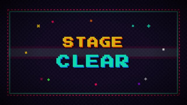 Stage Clear Pixel Art Victory in Arcade Style.