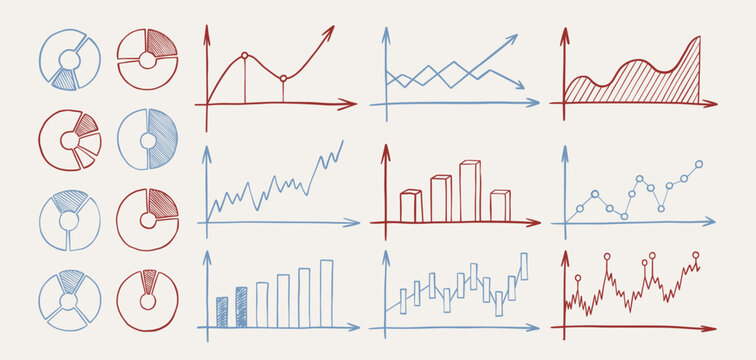 Chart sketch. Hand drawn data graph, graphic pie diagram or creative business infographic with creative elements, charts and graphs for business presentation. Vector doodle style illustration