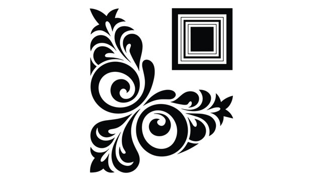 Black and white decorative flourish corner with a nested square frame