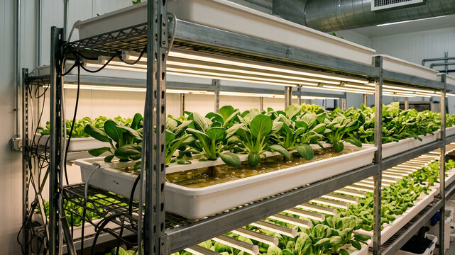 Organic vegetables growing on vertical hydroponic farm fresh produce cultivation modern agriculture