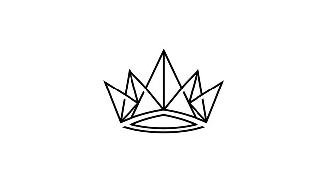 Minimalist line art crown design with geometric paper folding style transparent background