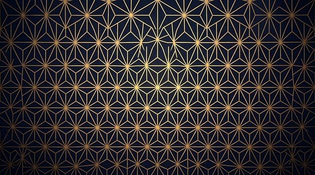 Luxury gold japanese asanoha geometric seamless pattern on dark background, oriental texture