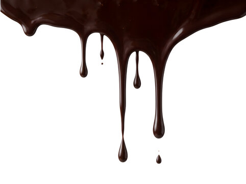 Rich dark chocolate sauce dripping down slowly isolated on transparent background