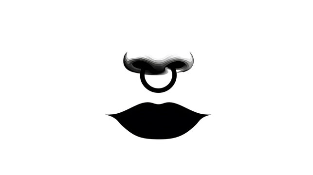 A stylized black and white depiction of a nose with a septum piercing and full lips