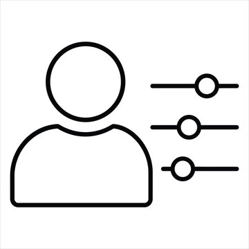 Account settings icon with user silhouette and toggle sliders for personal preference configuration and ui controls.