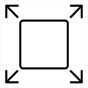Four arrows pointing outwards from square indicating expansion enlarge zoom out full screen on white background.