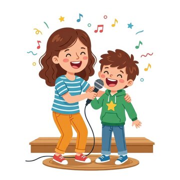 Siblings singing together on stage