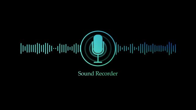 Digital sound recorder interface with animated audio waveform and microphone digital interface voice recording 4k stock video