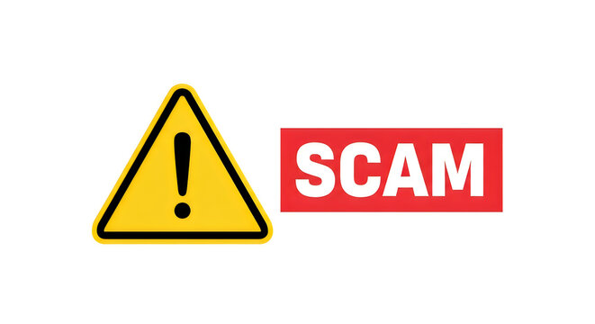 Warning scam alert triangle and red banner icon set