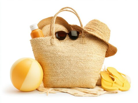 Cute plush toy bear wearing sunglasses and hat as a shopping bag