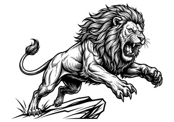 Obraz premium Fierce Roaring Lion Full Body Mascot Logo With Powerful Wild Animal Esports Branding and Premium Vector Illustration