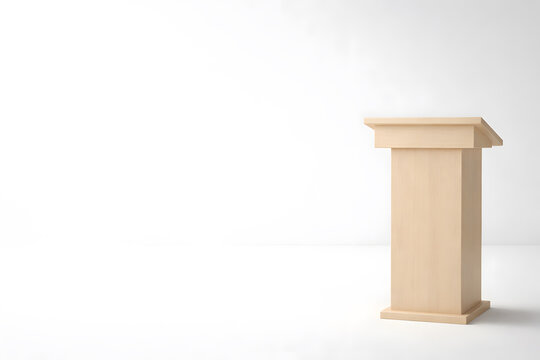 Wooden Podium Lectern on White Background With Copy Space