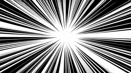 Fototapeta premium Dynamic manga explosion with radial speed lines and comic burst effects. Vibrant cartoon background featuring abstract energy patterns and light rays in bold colors