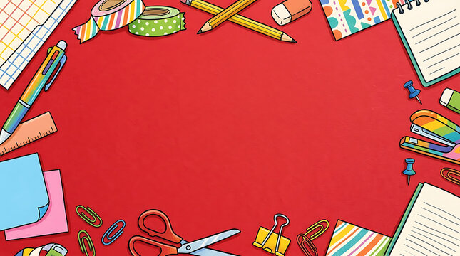 Colorful school supplies arranged in a circular frame 3.