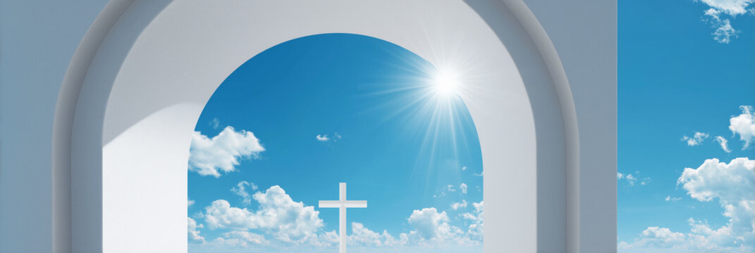 Frame with a cross and ornate religious frames and ethnic decorative leaves. Perfect for Easter cards, Christmas cards, and baptism cards..