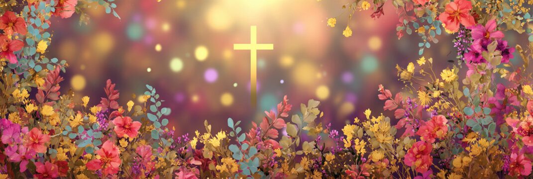 Frame with a cross and ornate religious frames and ethnic decorative leaves. Perfect for Easter cards, Christmas cards, and baptism cards..