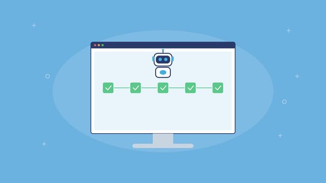 automation pipeline with sequential steps completing on a screen, blue color scheme