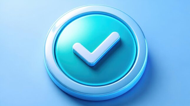 Check mark icon 3d render on blue background symbolizing approval and success