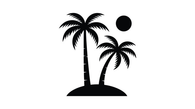 Adobe Illustrator Artwork Black palm trees silhouette icon isolated on a white background representing tropical island summer vacation vibes