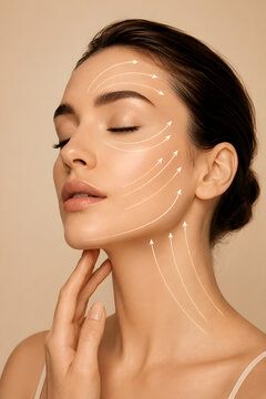 Luxury Facial Massage Lift Mapping with Beauty Arrows on Clean Female Face