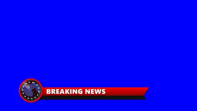 Breaking news lower third red banner on blue screen