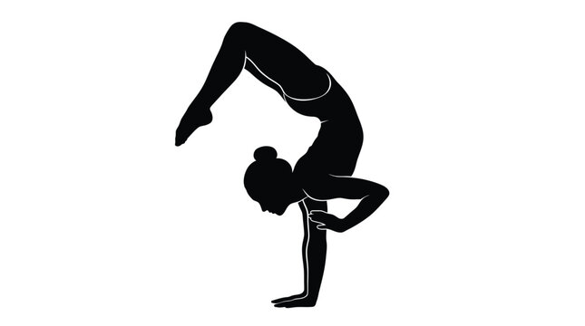 Adobe Illustrator Artwork Flexible gymnast performing a handstand bridge pose against plain white background in sharp black silhouette