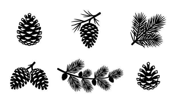 70 Pinecone and Fir Branch Vector Icons, Black and White Nature Elements, Winter Forest Collection, Seasonal Decorative Graphics 100