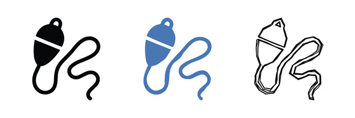 Three distinct graphical representations of a fishing float with its attached line are presented for diverse design applications © Vova7