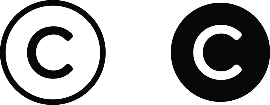 Two copyright symbols, one outlined in black on white and the other a solid white 'c' within a black circle, signifying