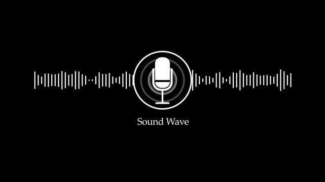 Animated sound wave audio spectrum with microphone digital voice visualization for podcast and music production 4k stock video