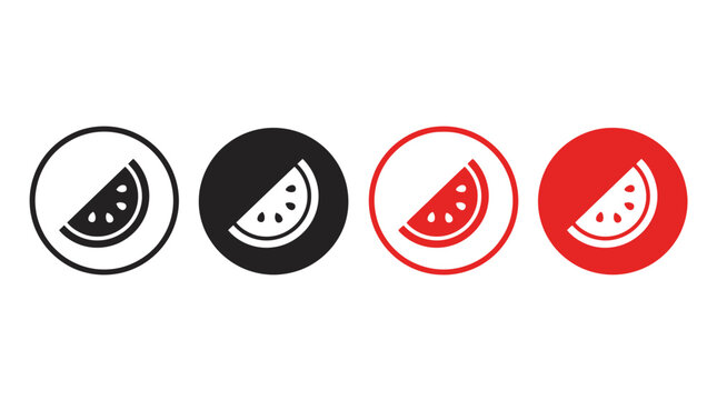 Watermelon Slice Icons Set in Black and Red Variations