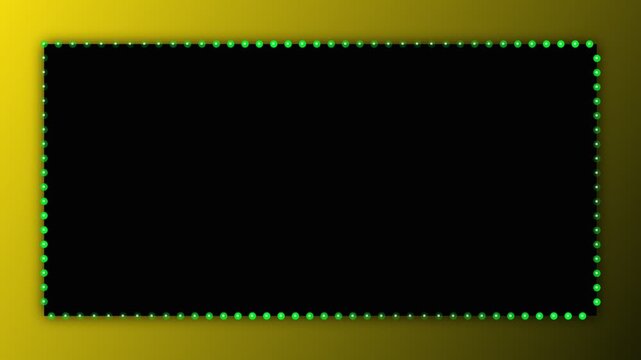Green neon light frame on dark yellow background