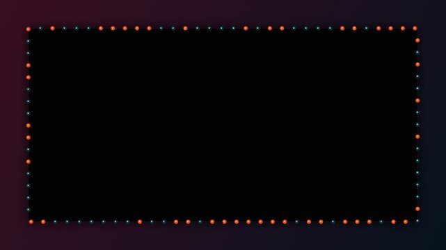 Neon glowing rectangular frame with light dots