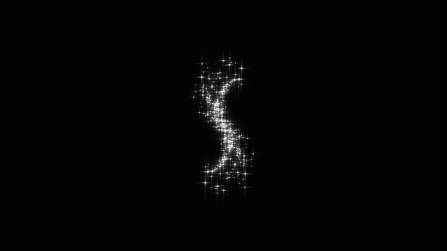Magic line dust glowing light effect, 2D glitter star sparkle, Black Background animation, glowing light trails, shining twinkle white star overlay, particle burst video 4k.