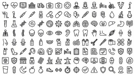 Medical icon set with 120 line icons, healthcare and hospital symbols collection, black outline medical pictograms for web and app design © Ghulam