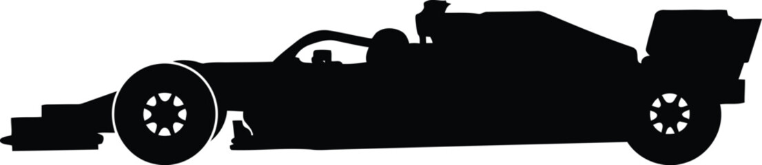 Fototapeta premium Black silhouette of a formula one racing car viewed from the side profile isolated for sports design projects