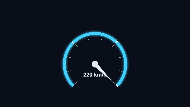 animated speedometer dial with a needle sweeping up, neon cyan color scheme