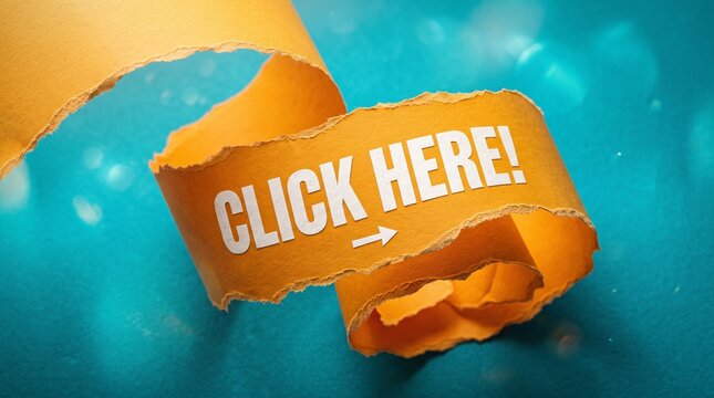 Hand clicking colorful button with text click here