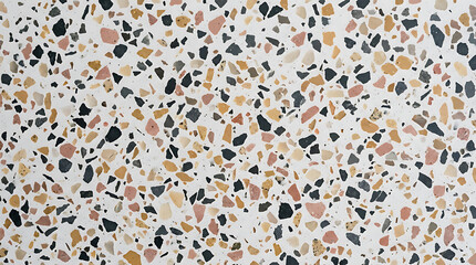 Fototapeta premium White terrazzo surface with pink black tan and grey aggregate chips texture background