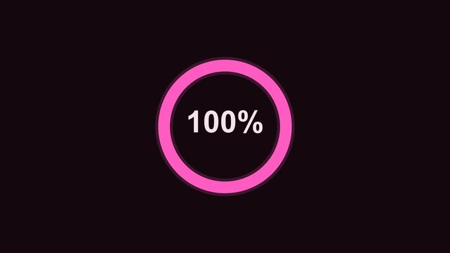 animated circular ring progress gauge reaching completion, neon pink color scheme