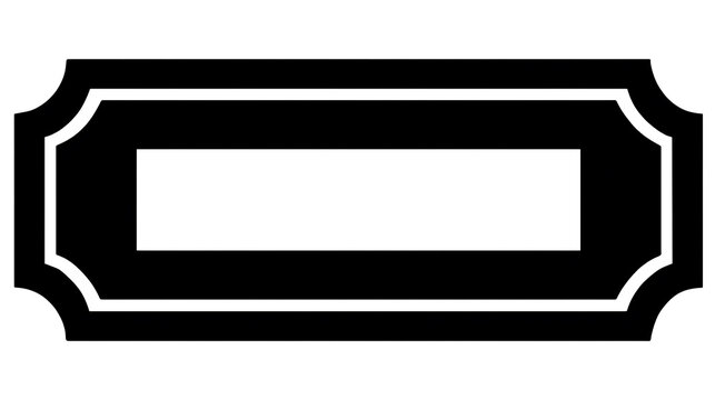 A simple black and white rectangle with decorative edges, resembling a label or a cartouche