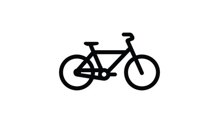 Obraz premium Simple bicycle outline icon with frame, wheels, seat, handlebars, and pedal mechanism isolated on white background representing cycling, eco transport, fitness, and sustainable travel concepts